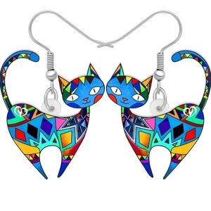Women's jewelry unique multicolored designed cat dangle earrings!